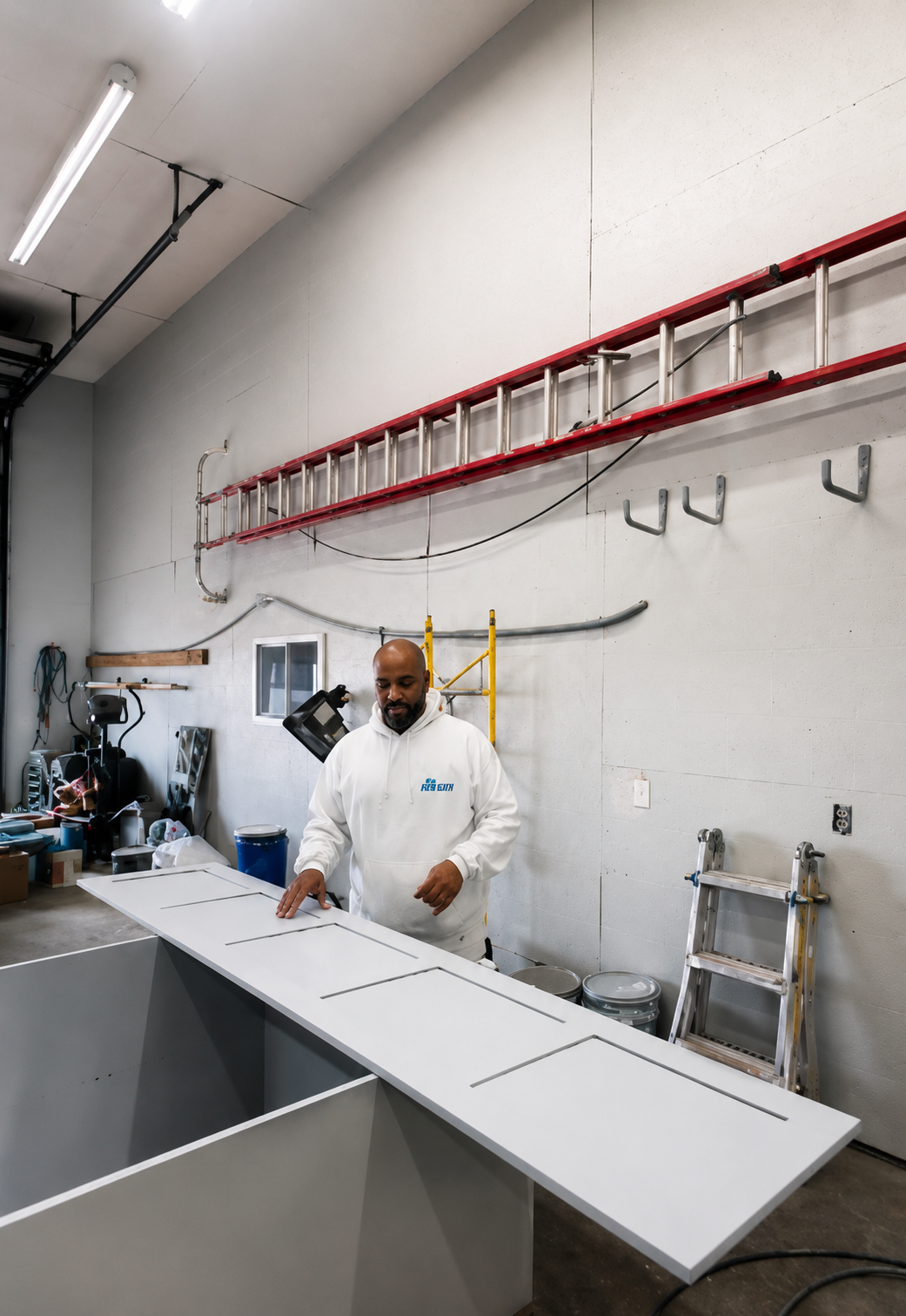 Antonio Wright in his workshop